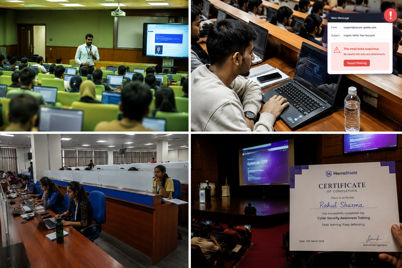 HierroShield cybersecurity training, practical labs, CTF delivery, phishing awareness, and certification