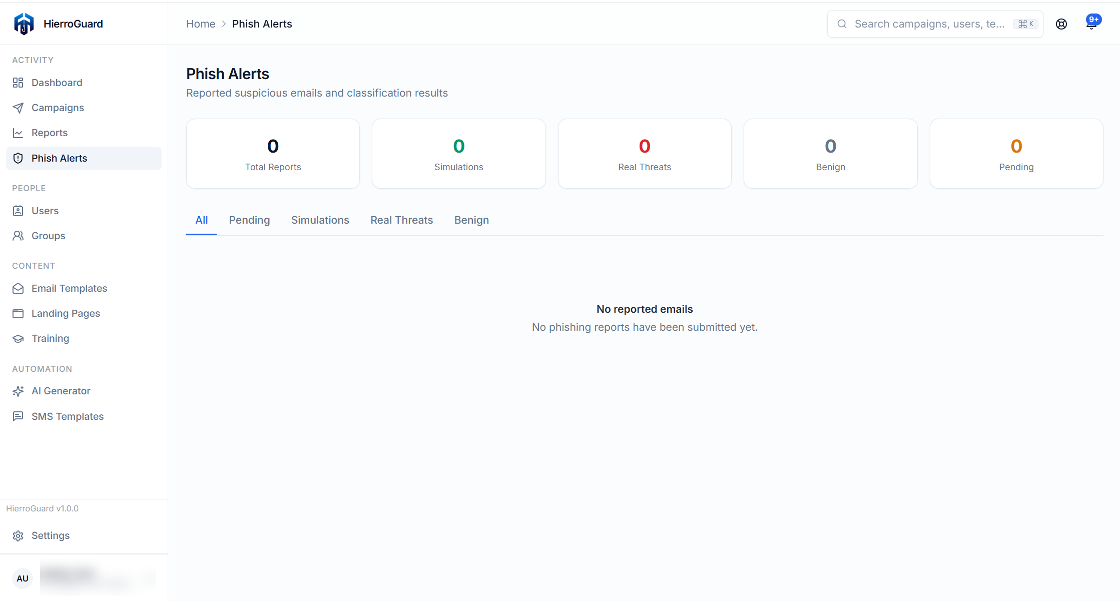 HierroGuard phish alerts and reporting