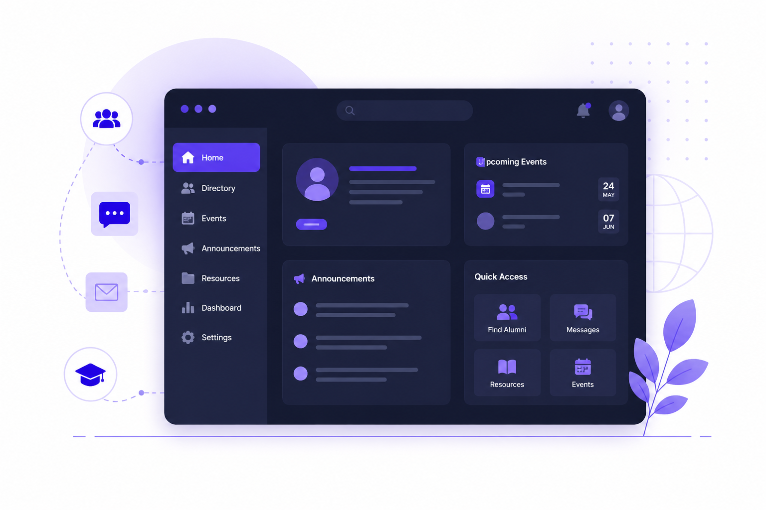 Alumni portal dashboard screenshot